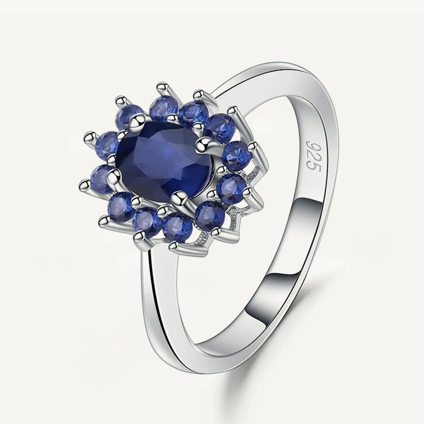 Women's Blue Sapphire Silver Vintage Flower Gemstone Ring