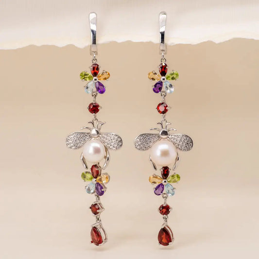 Women's Sterling Silver Flower Freshwater Pearl Earrings