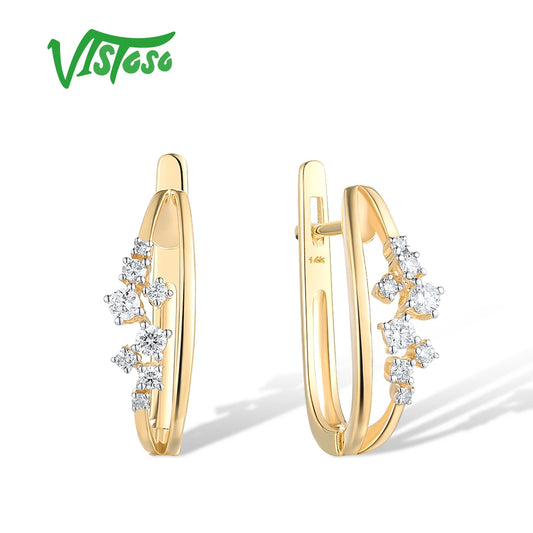14K 585 Yellow Gold  Diamond Earrings For Women
