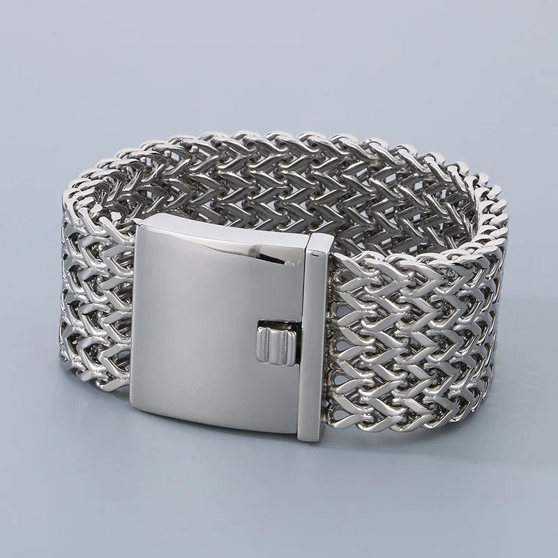 30MM Stainless Steel Mesh Chain Bracelet for Men Silver Color.