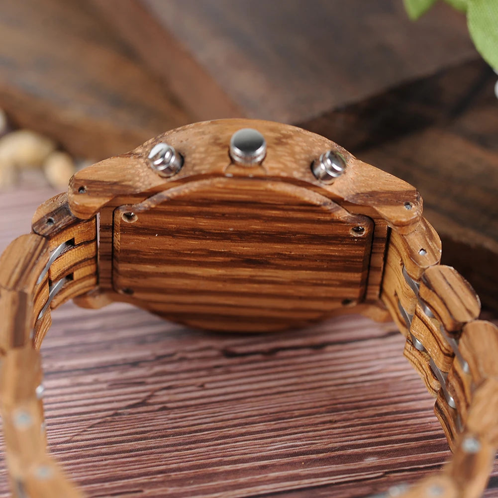 Women Chronograph Watch With Auto Date Versatile Wooden Timepieces.