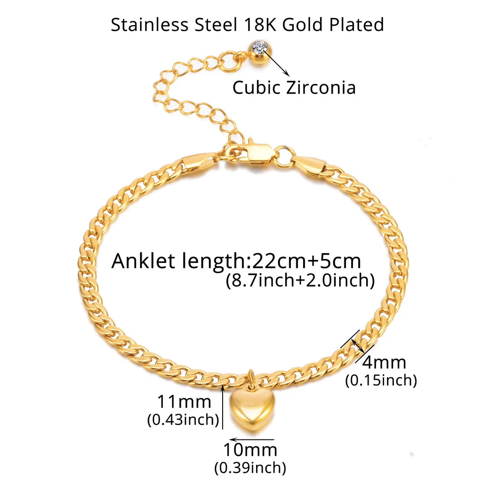 Women Gold Stainless Steel Cuban Ankle Bracelets