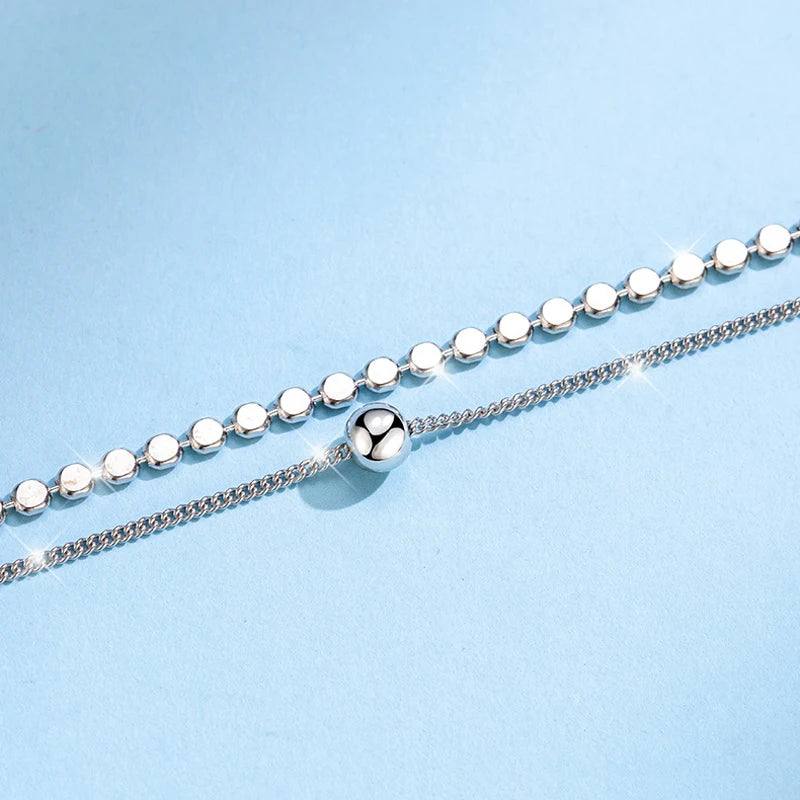 Women's 925 Sterling Silver Bead Double Layer Bracelets