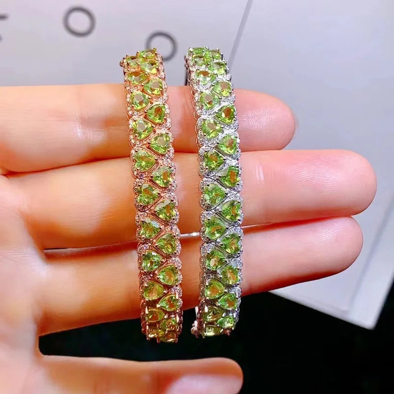 925 Silver Bangle Bracelet 23 Pieces Heart Shape Peridot Bracelet.