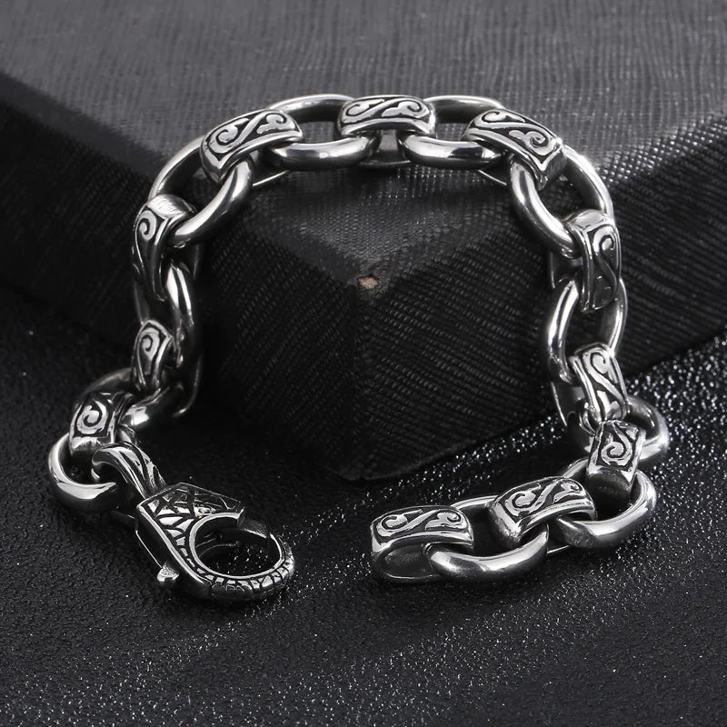 Vintage Stainless Steel Pattern Bracelet for Men 12MM Punk
