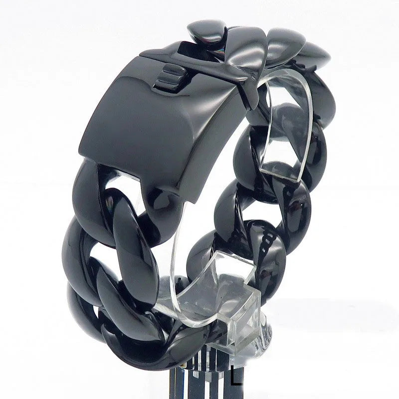 29mm Wide Cuban Chain Chunky Bracelet for Men Black Stainless Steel.