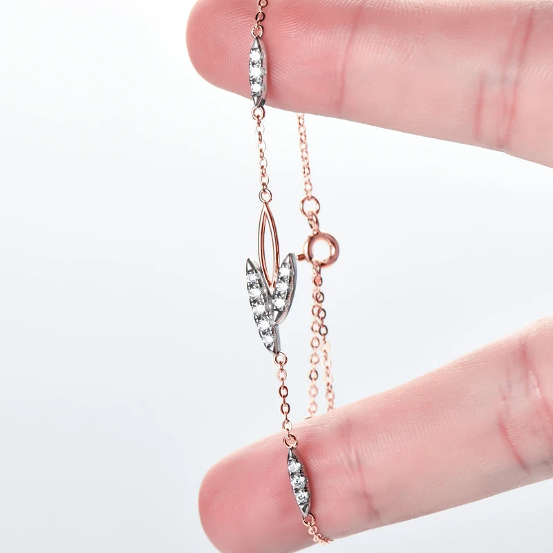Women's 18k Rose Gold Plated Moissanite Leaf Bracelet Chain