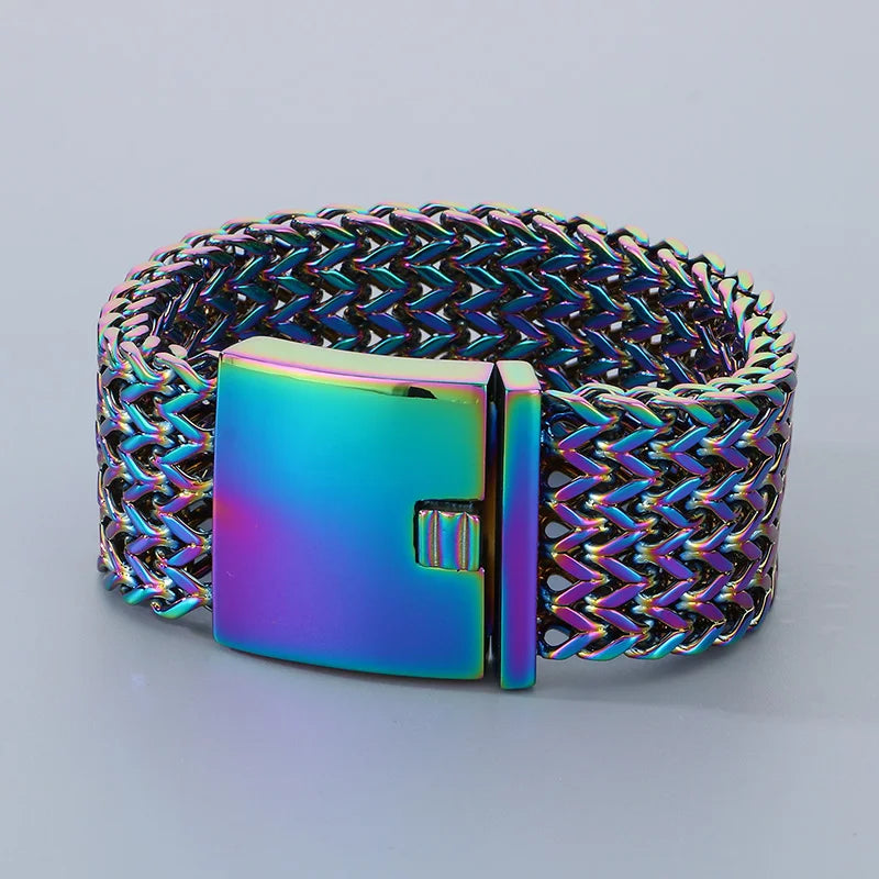 30MM Stainless Steel Mesh Chain Bracelet for Men Silver Color.