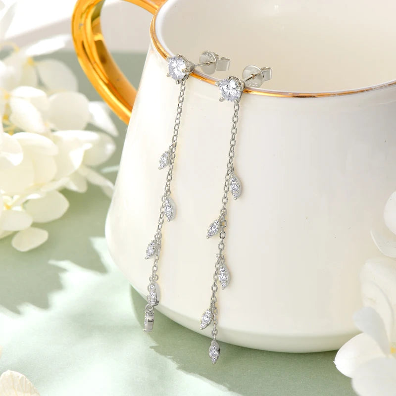 Leaf Dangle Drop Chandelier Earrings Silver 925 for Women