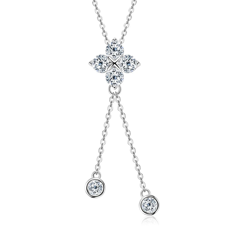 Womans Silver Moissanite Four Leaf Clover Pendant Necklace