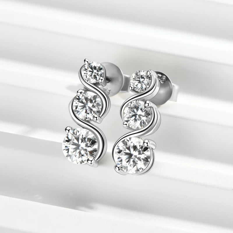 Women's18K Gold Plated Round Moissanite Drop Earrings