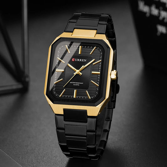 Mens Stainless Steel Rectangle Dial Quartz  Luminous Watch