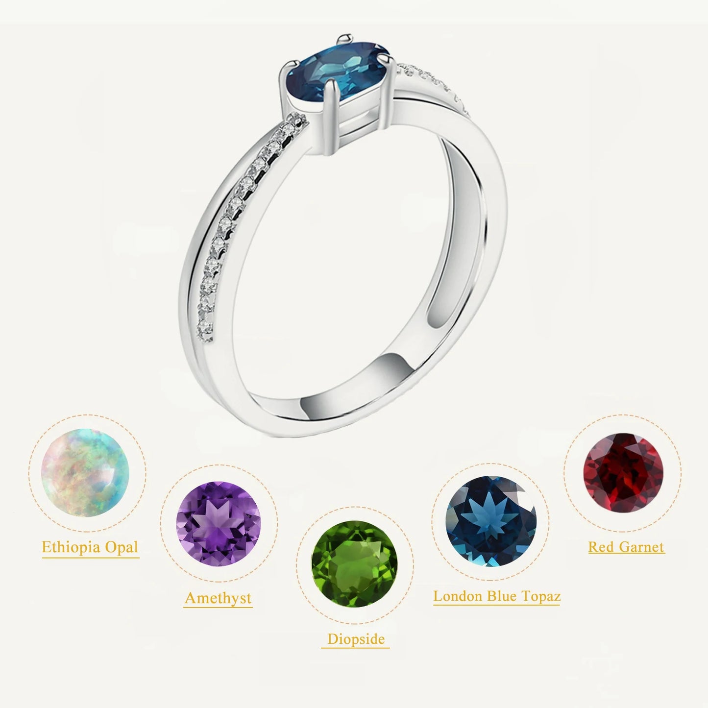 Women Infinity Genuine Oval Topaz Garnet Amethyst Opal Ring