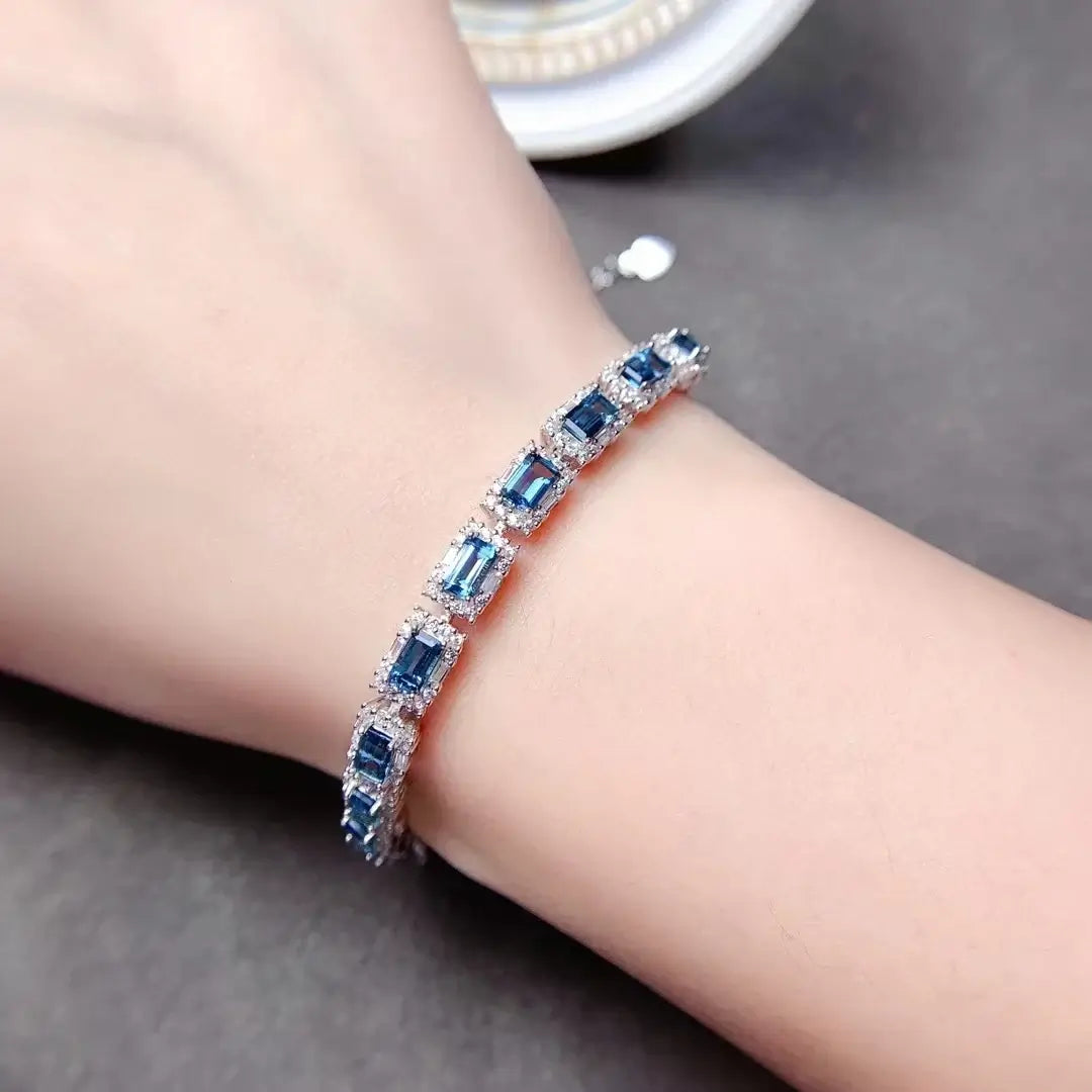 Womens Silver Braclet, Blue Topaz 18K Gold Plating 925 Jewelry. Bracelet,Bracelet Collection,Fashion Bracelet,Womens Silver Braclet