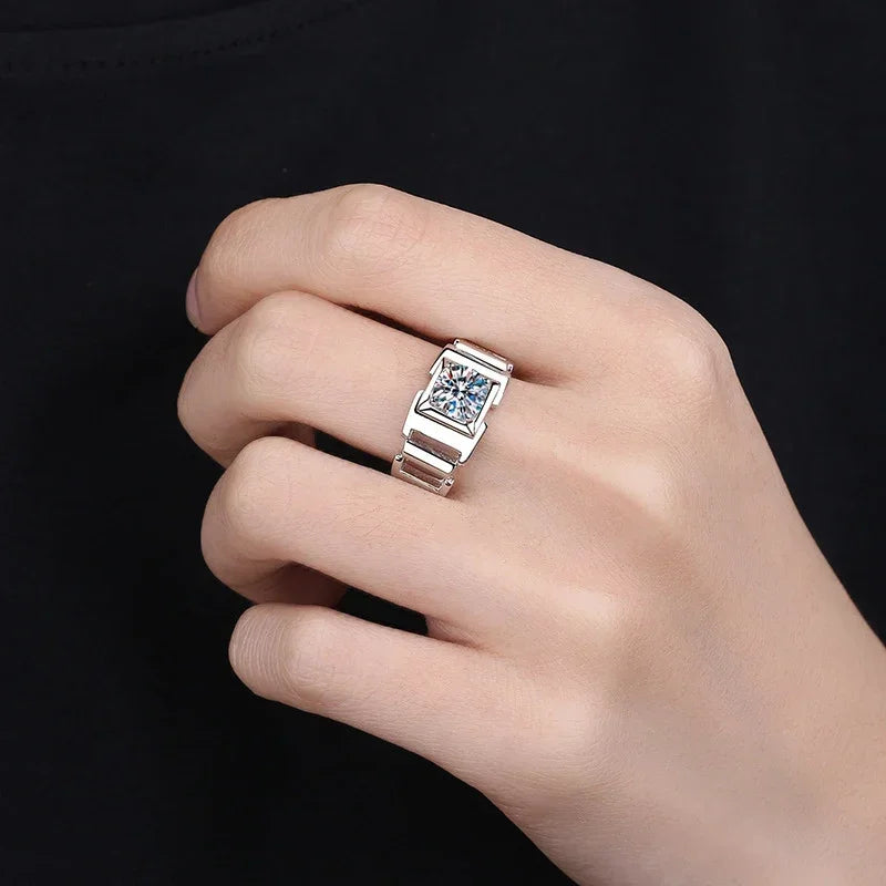 Mens18k Gold Plated Diamond Silver Moissanite Ring