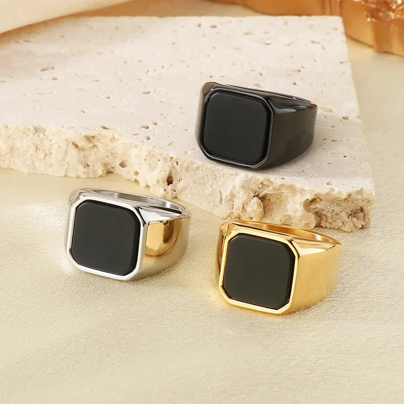 Men KALE Domineering Stainless Steel Amber Stone Ring