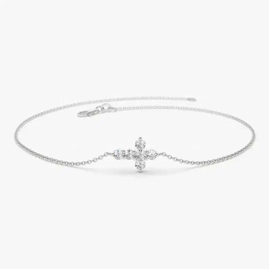 Women Sterling Silver Cross Bracelet Moissanite