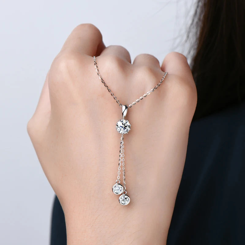 Moissanite Sterling Silver Women's Necklace Y Shape Tassel