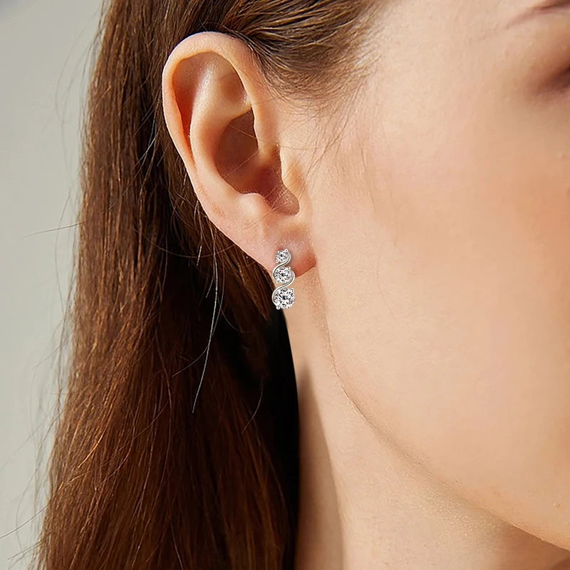 Women's18K Gold Plated Round Moissanite Drop Earrings