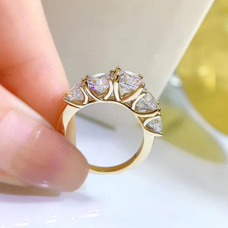 Womens 5 Stone Moissanite Diamonds Engagement Wedding Bands