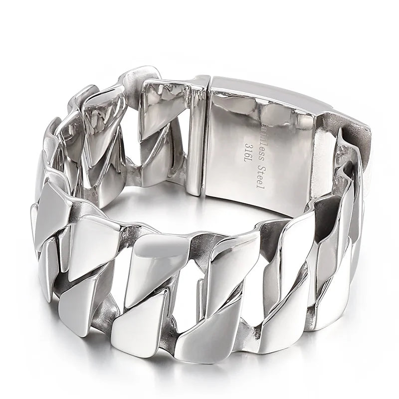 Chunky Men's Bracelet Punk 316L Stainless Steel Cuban Charms