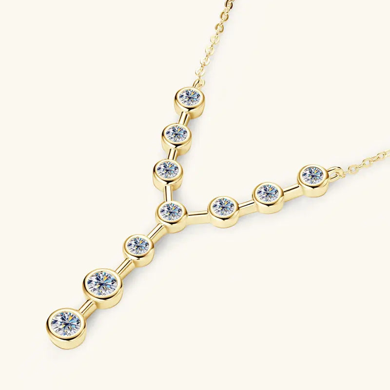 18k Gold Plated 7 stone Y Shape Moissanite Diamond Necklace