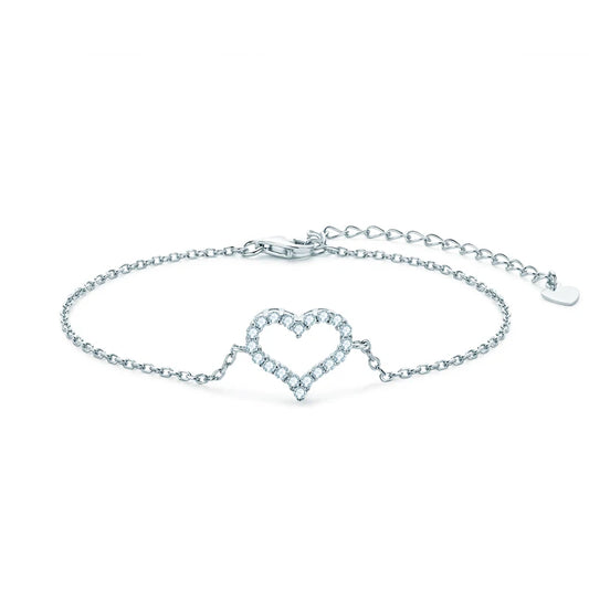 Silver Pave 1.5mm Moissanite Sweet Heart Bracelet for Women