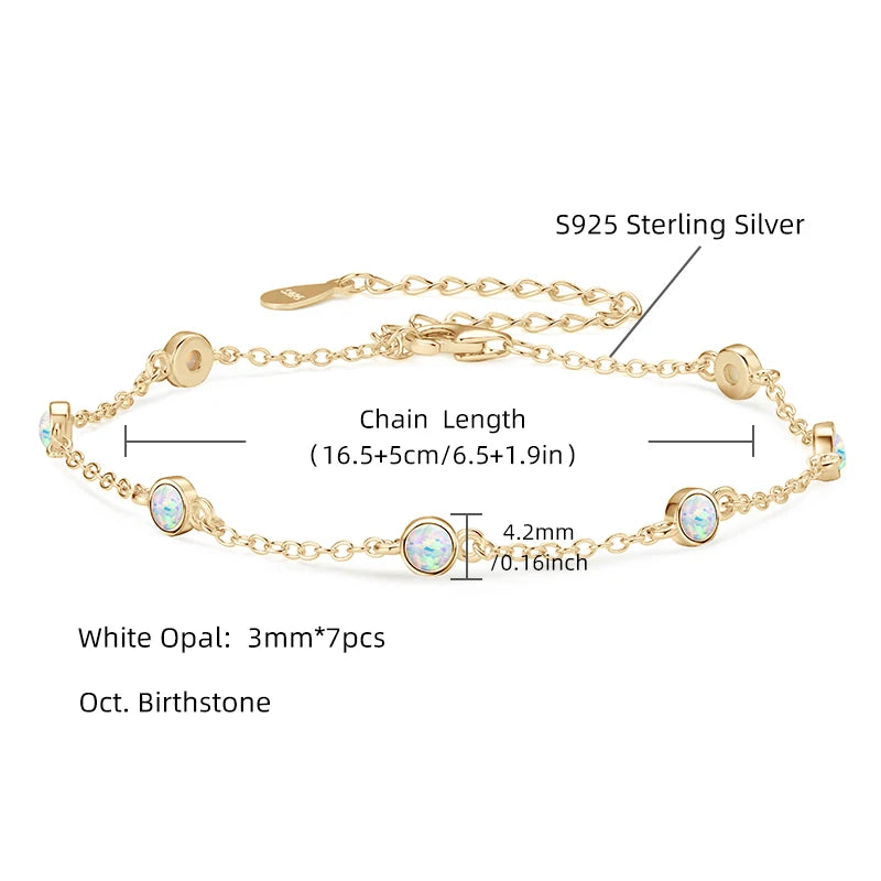 Womens Bezel Silver Adjustable Chain Opal Bracelet
