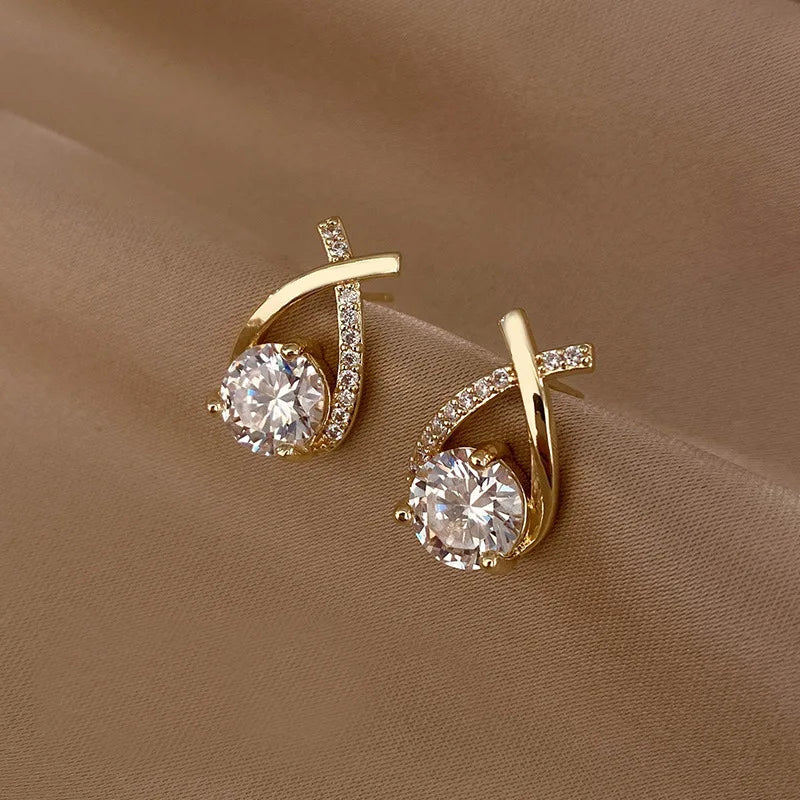 Silver Stud Earrings Moissanite Fishtail Cross Earrings