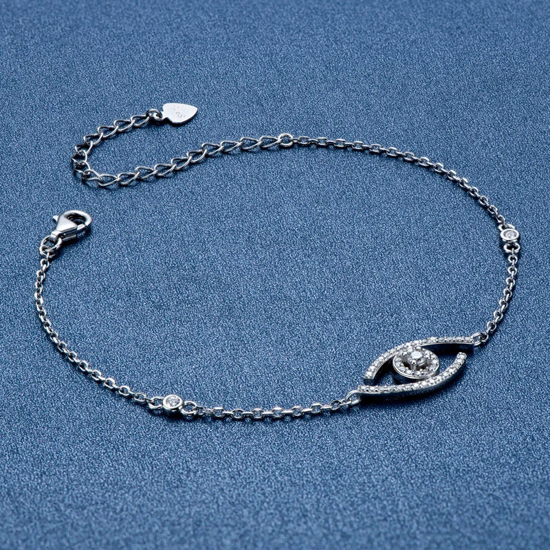Round Cut Moissanite Evil Eye Charm Bracelet for Women & Men
