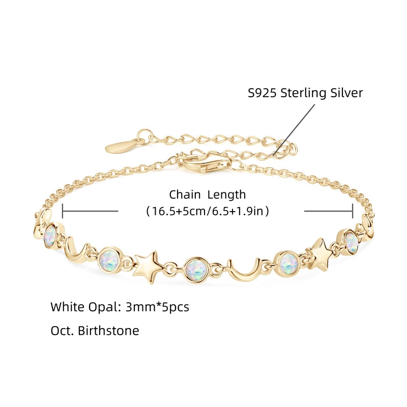 Opal 925 Silver Chain Moon Star BraceletsS for Women