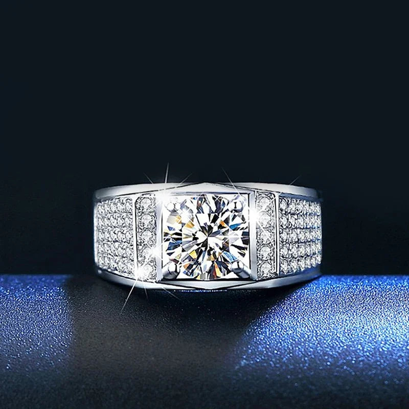 Men's Sterling Silver Gold Plated Moissanite Wedding Ring