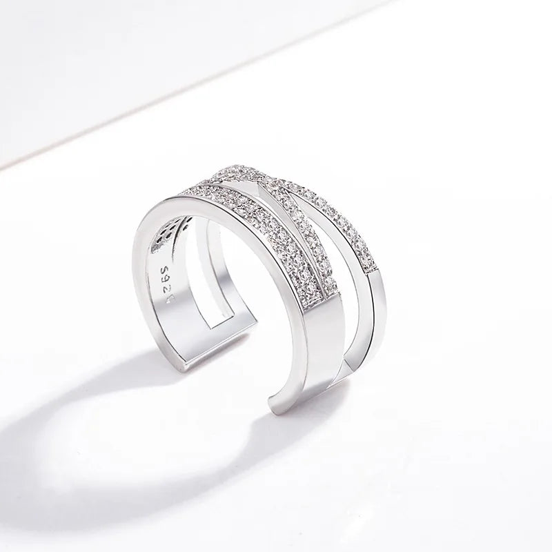 Womens Cross Twist Double Layer Rhinestone Adjustable Rings