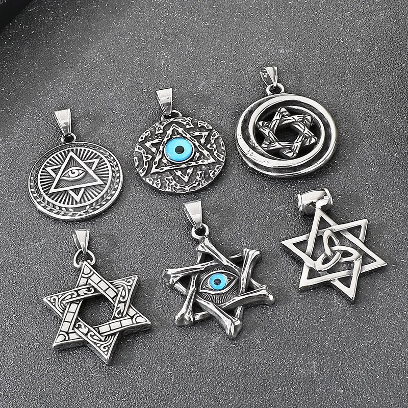 Men's Stainless Steel Chain Link Fashion Hexagram Necklace