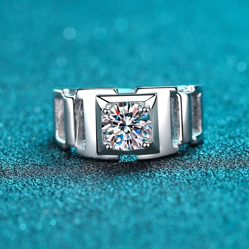 Mens18k Gold Plated Diamond Silver Moissanite Ring