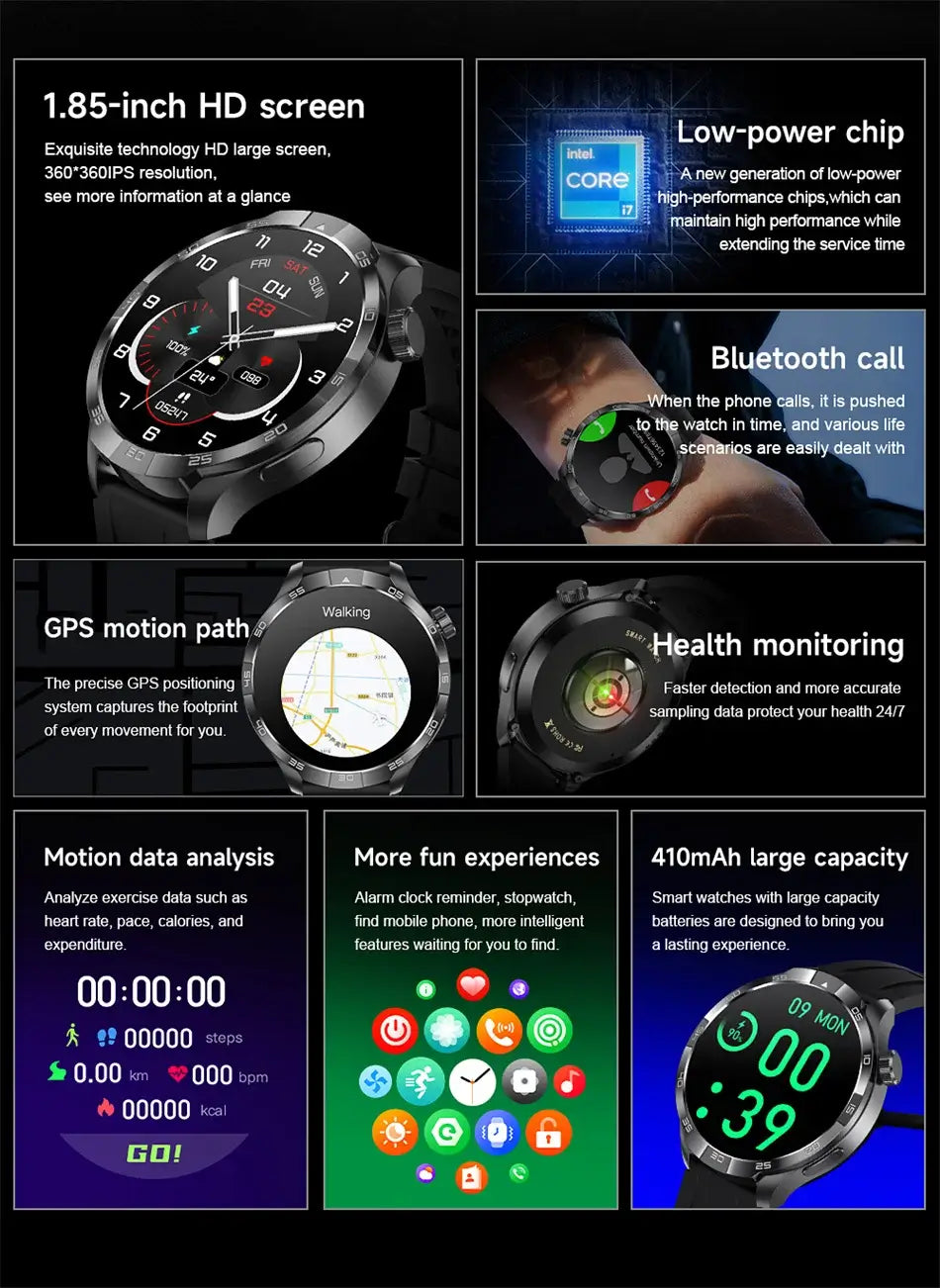 GPS Smart Watch For Men 1.85 inch HD Screen Bluetooth Call Heart rate. fashion smart Watch,Fit Bit Mens Watch