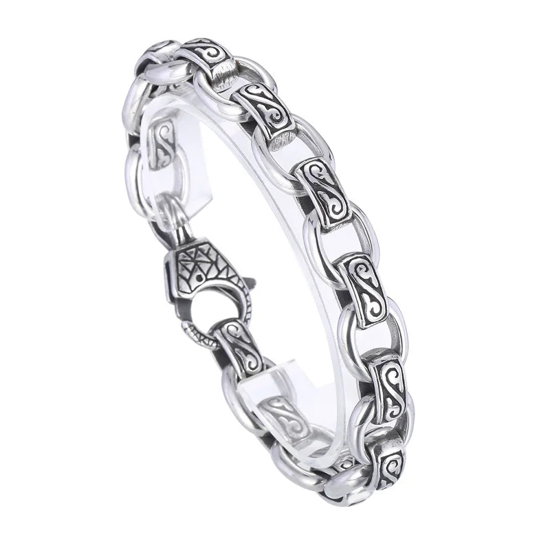 Vintage Stainless Steel Pattern Bracelet for Men 12MM Punk