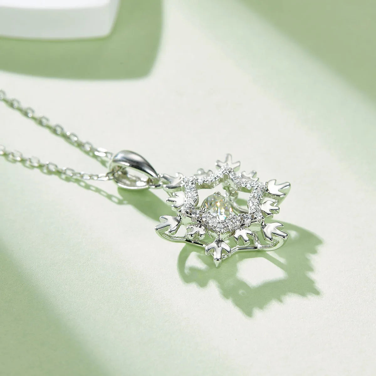 Women's Silver Snowflake Moissanite Diamond Necklace