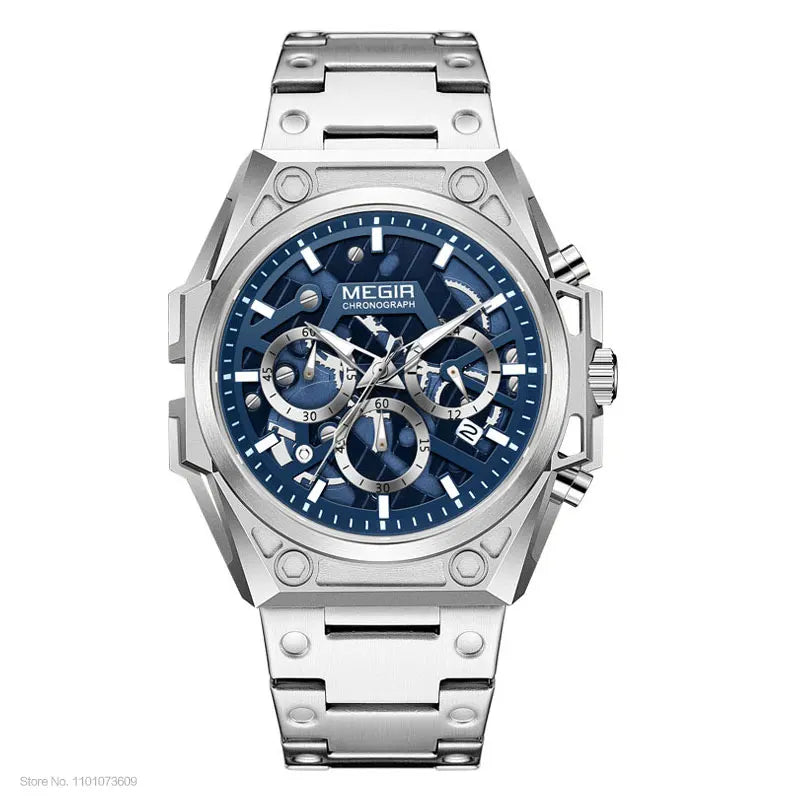 Mens Stainless Steel Dress Wrist Watch Waterproof Chronograph Quartz.