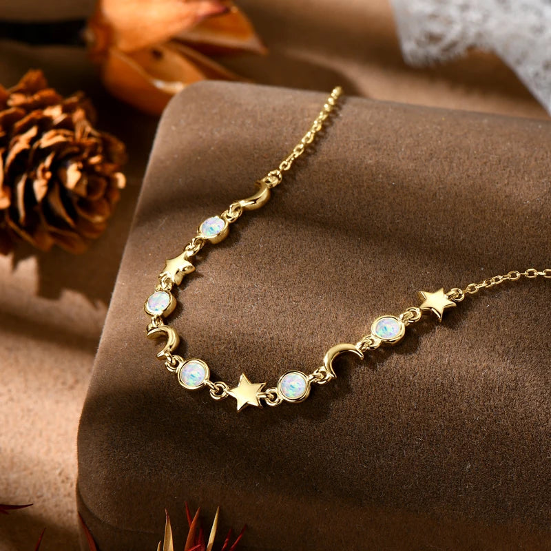 Opal 925 Silver Chain Moon Star BraceletsS for Women