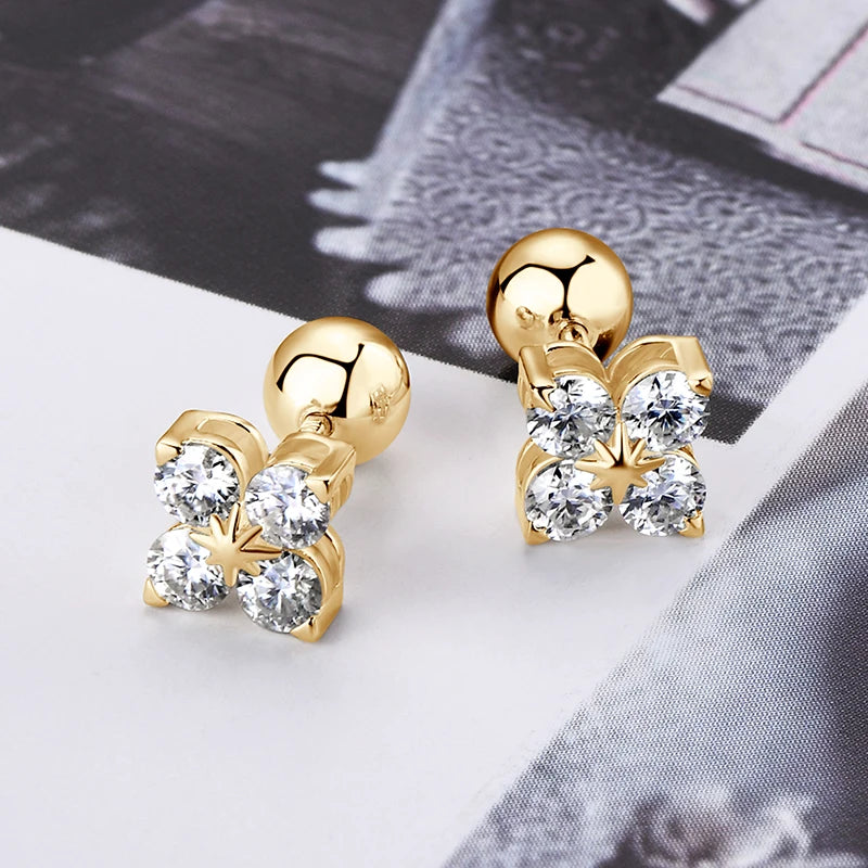 Womens Four Leaf Clover Moissanite Stud Earrings 9