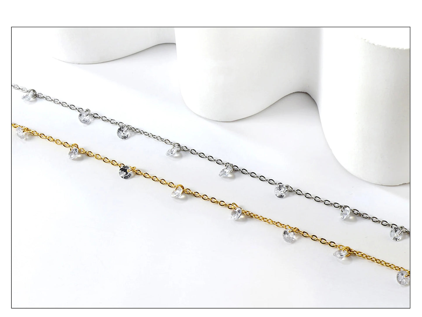 Stainless Steel Anklet for Women Cubic Zirconia Crystal Charm.