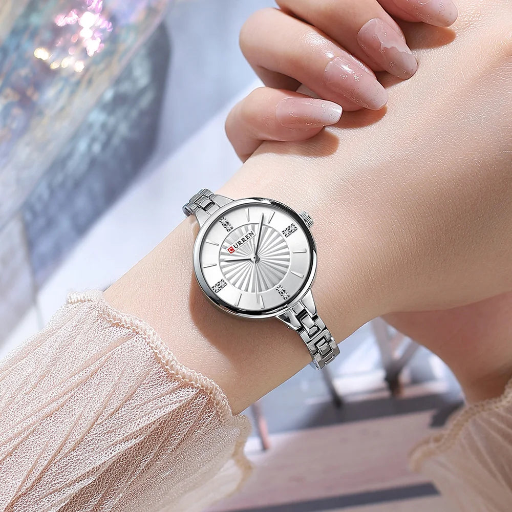 Womans Stainless Steel Dress Diamond Quartz Watch
