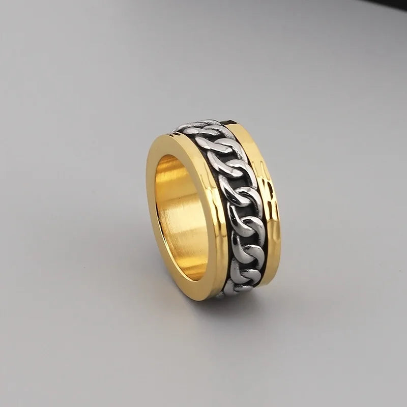 Men's Retro Stainless Steel Cubarn Chain Rotatable Ring