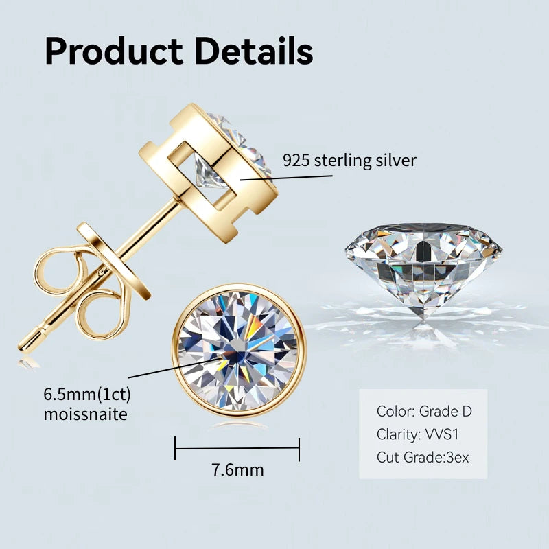 Moissanite Silver Plated Gold Earrings for Women