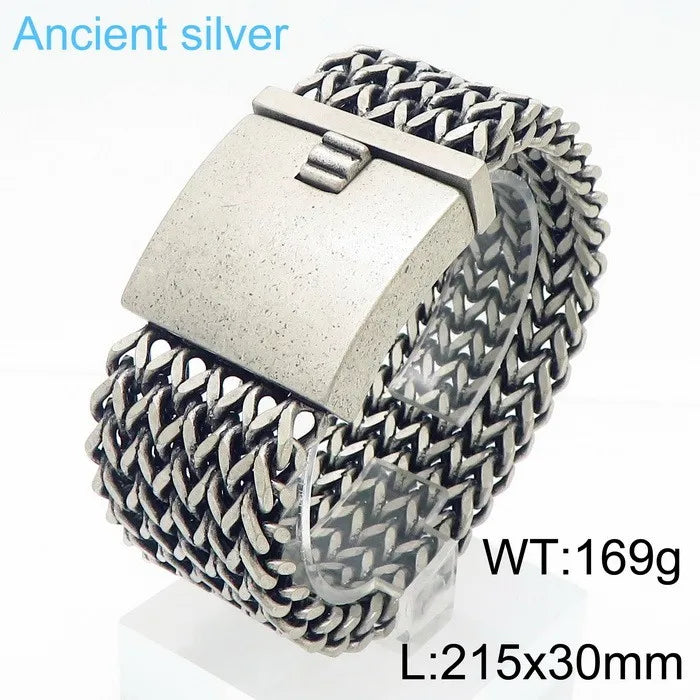 30MM Stainless Steel Mesh Chain Bracelet for Men Silver Color.