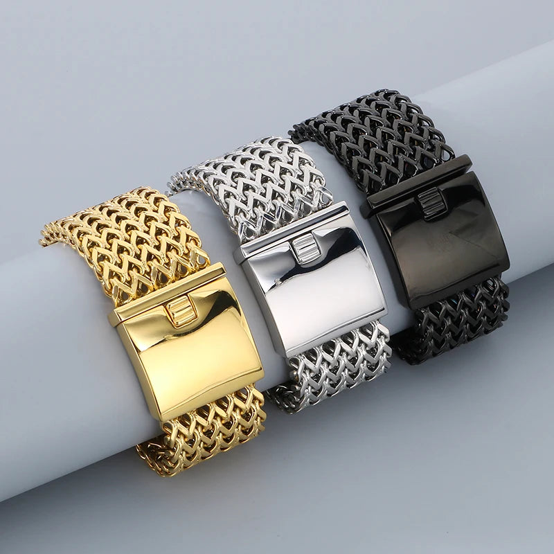 30MM Stainless Steel Mesh Chain Bracelet for Men Silver Color.