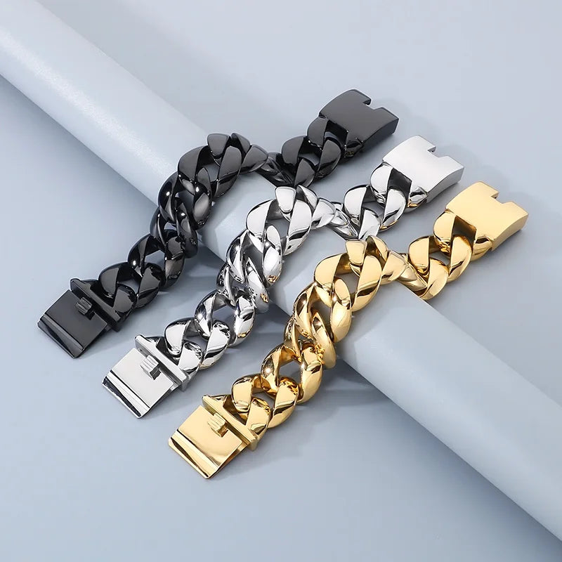 29mm Wide Cuban Chain Chunky Bracelet for Men Black Stainless Steel.