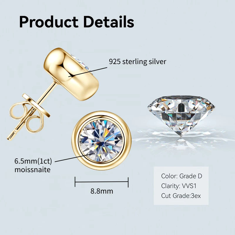 Moissanite Silver Plated Gold Earrings for Women