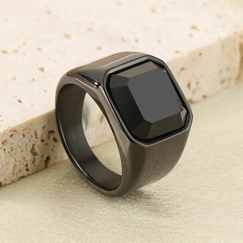 Men KALE Domineering Stainless Steel Amber Stone Ring